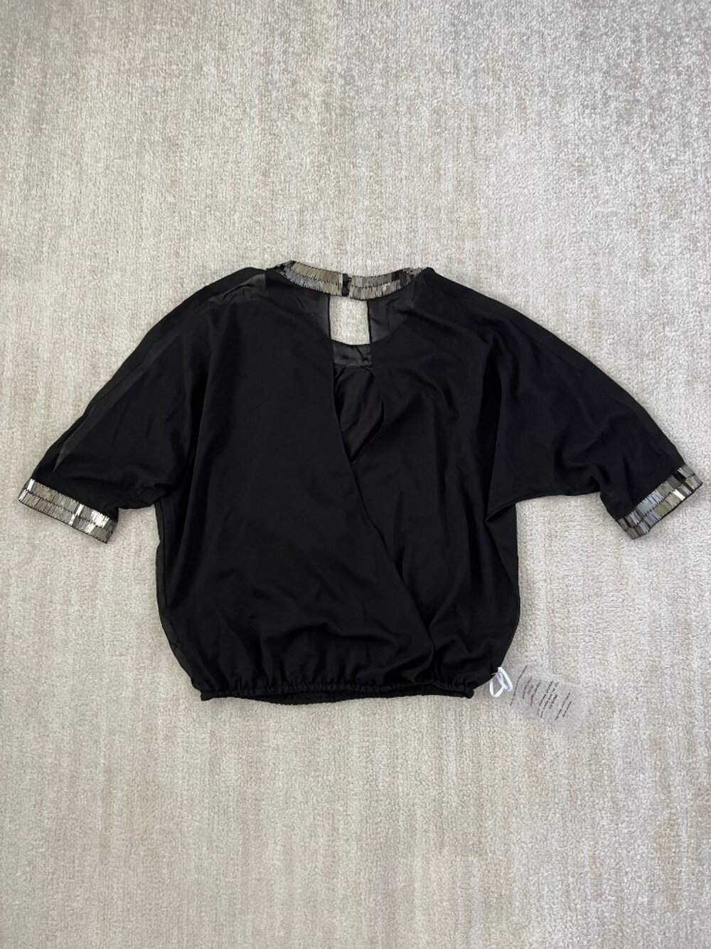 NWT Bebe Sheer Sequin Cold Shoulder Going Out Black Blouse Top XXS Y2K - Picture 4 of 11